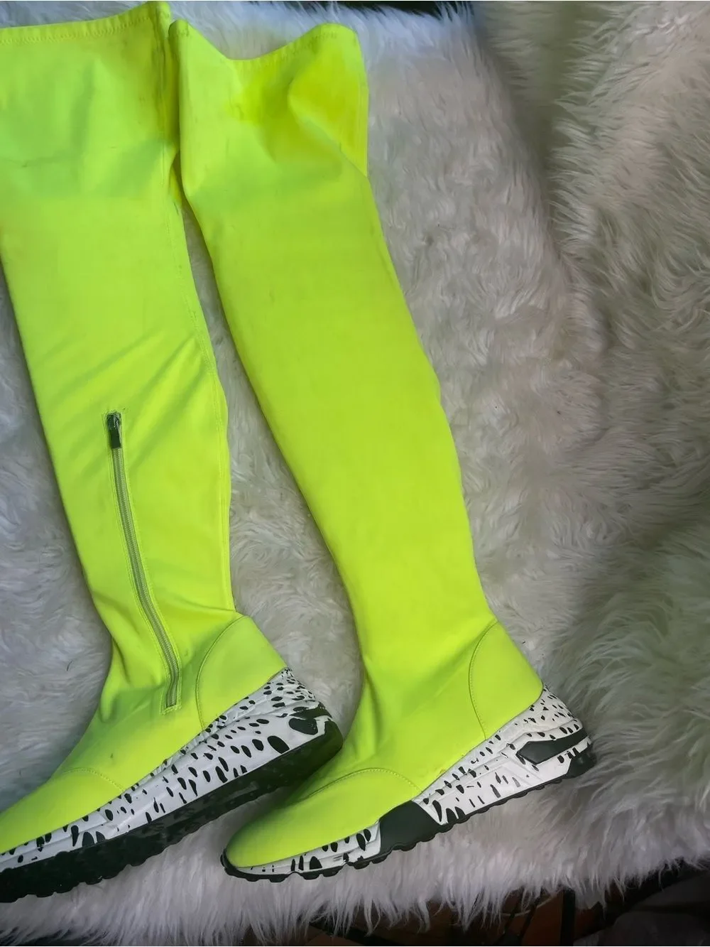 Lemonade thigh high stretch nylon sneakers boots neon green SZ9 side zipper..